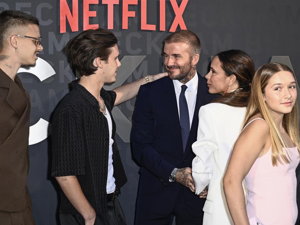 Romeo Beckham, Cruz Beckham, David Beckham, Victoria Beckham and Harper Beckham. Picture: Gareth Cattermole/Getty Images