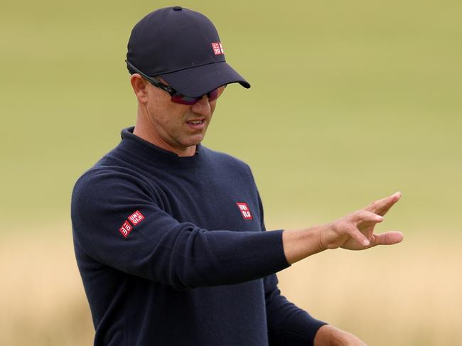 TROON, SCOTLAND - JULY 21: Adam Scott of Australia reacts during day four of The 152nd Open championship at Royal Troon on July 21, 2024 in Troon, Scotland. (Photo by Harry How/Getty Images)