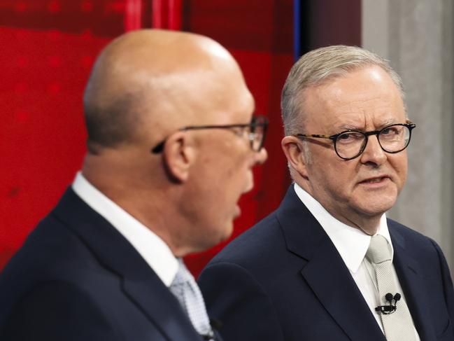 SYDNEY, AUSTRALIA - NewsWire Photos APRIL 22: 2025 Federal Election. The third leaders debate. The Great Debate hosted by Nine between Australian Prime Minister Anthony Albanese and Opposition leader Peter Dutton at Nine's North Sydney studio. Tuesday 22nd April 2025. Picture: Alex Ellinghausen / POOL / via NewsWire