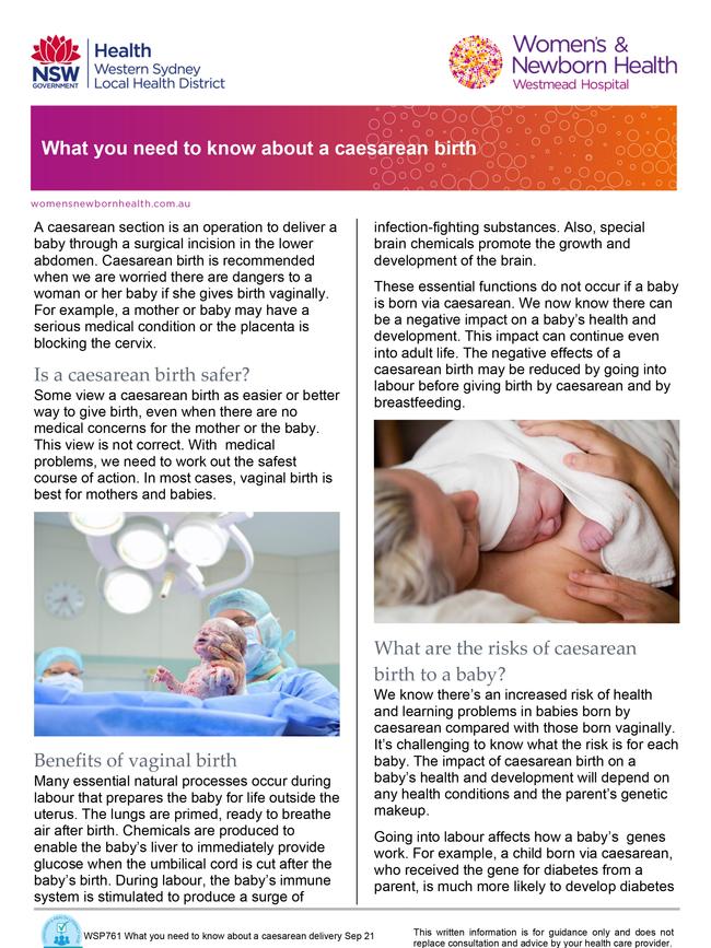 The pamphlet linking caesarean births to autism, cancer, diabetes and a multitude of other negative outcomes.