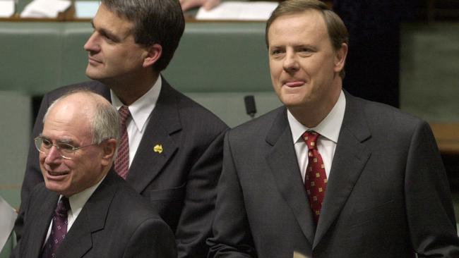 Former PM John Howard, former deputy prime minister John Anderson and then treasurer Peter Costello at Parliament House in May 2002. Picture: Michael Jones.