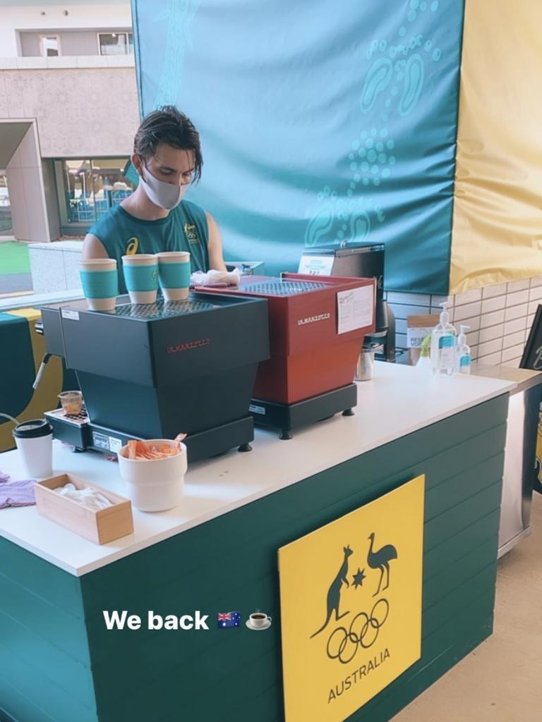 The Australian team even has a specially-hired barista, Elliot Johnson, 28, from Melbourne who has been based in Japan for the past five years. Picture: Instagram