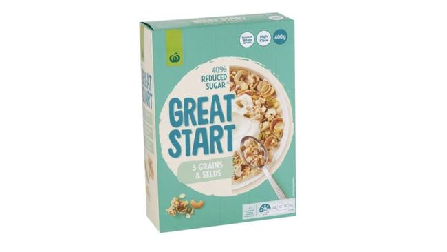 Woolworths Great Start Reduced Sugar Multigrain Cereal.