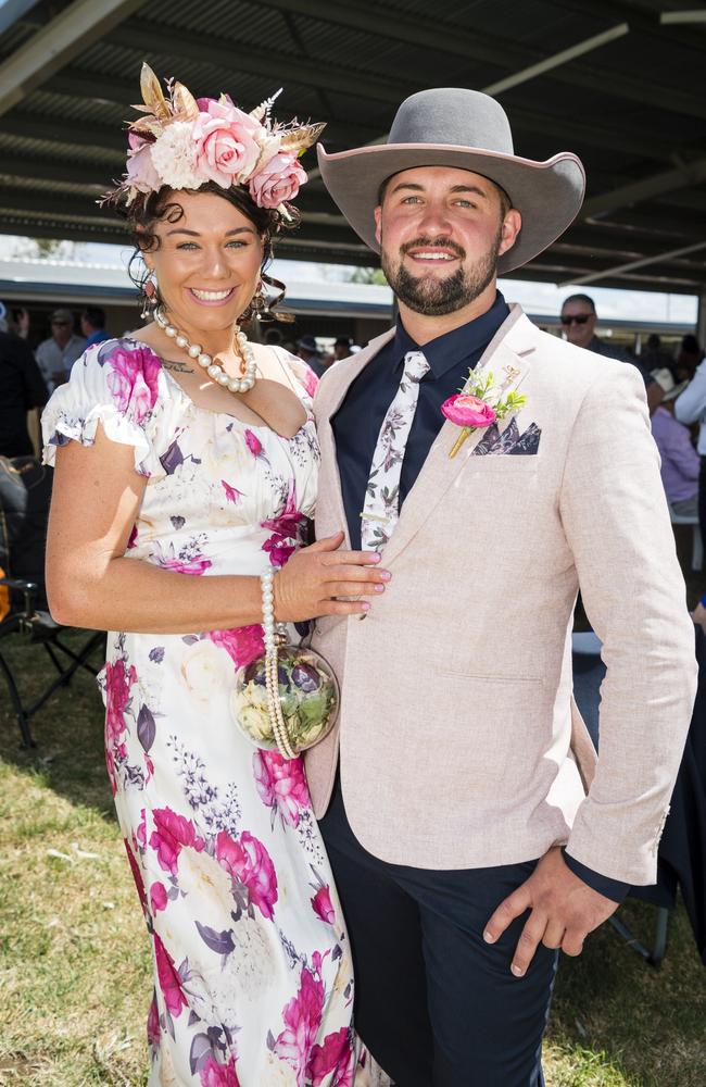 Teagan Bechly and BJ Scherwin at the Clifton Races hosted by Clifton Jockey Club, Saturday, October 28, 2023. Picture: Kevin Farmer