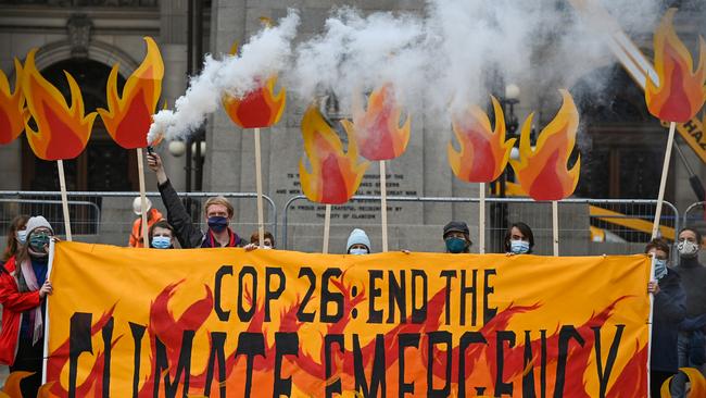 Activists will welcome world leaders to COP26 with a field of climate fire in George Square on October 28 in Glasgow, Scotland. Picture: Getty