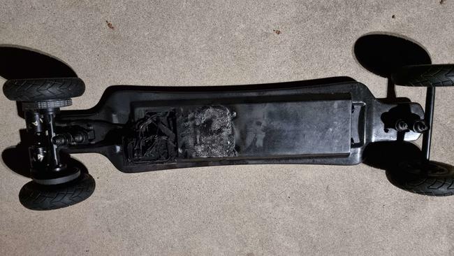 A 12-year-old girl was treated for smoke inhalation after her electric skateboard caught alight. Picture: Supplied