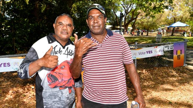 Alan Dalton and Phil Yellup vote at Mundingburra State School, Townsville. Picture: Evan Morgan