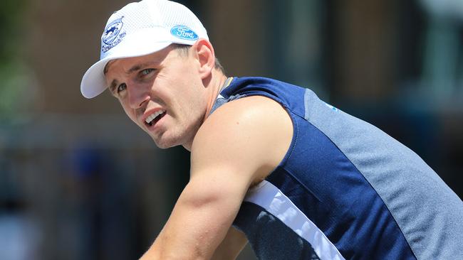 Joel Selwood on the bike. Cats training at Elderslie Reserve. Picture: Peter Ristevski