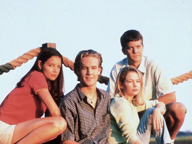 Actor James Van Der Beek (second left) with cast from the television program 