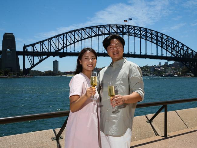 Korean couple Seulgi Kim and Kyeongwon Lee are soaking up the sun in Sydney. Picture: NewsWire/ Gaye Gerard