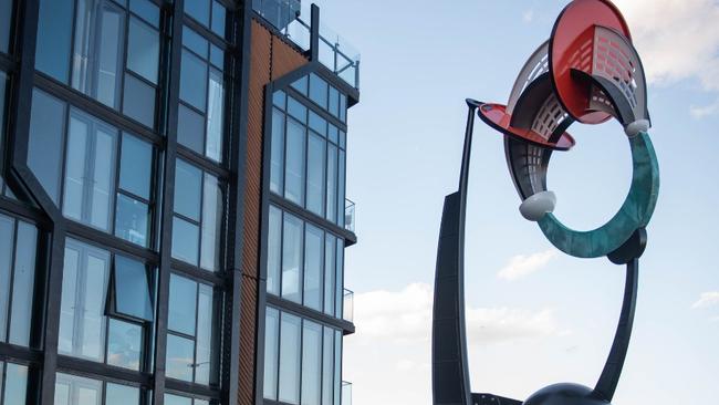 The sculpture located beside the Hopkins St Bridge soars at 10-metres and symbolises Footscray's maritime history. Picture: Anna Kiparis