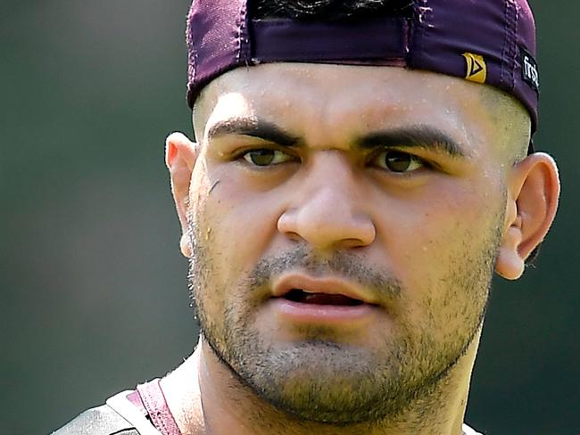 David Fifita of the Broncos is seen during the Queensland Reds and Brisbane Broncos joint training session in Brisbane, Saturday, December 7, 2019. (AAP Image/Albert Perez) NO ARCHIVING