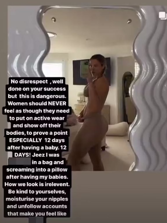 ‘This is dangerous’, Celeste wrote while commenting on Tammy’s post baby bikini photos. Picture: Instagram/CelesteBarber