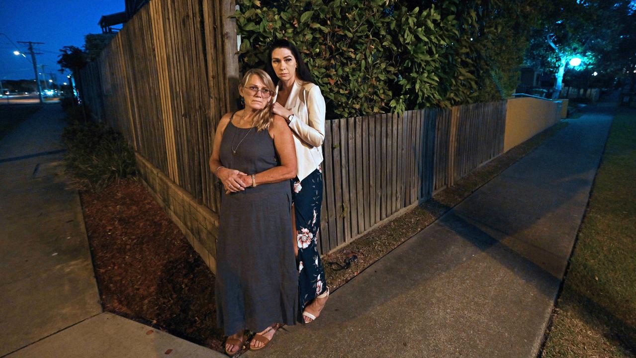 Murder victim Shandee Blackburn’s mother Vicki Blackburn and sister Shannah Blackburn, around the time and at the site of her murder on the corner of Juliet st and Boddington st in Mackay, QLD. Photo: Lyndon Mechielsen/The Australian