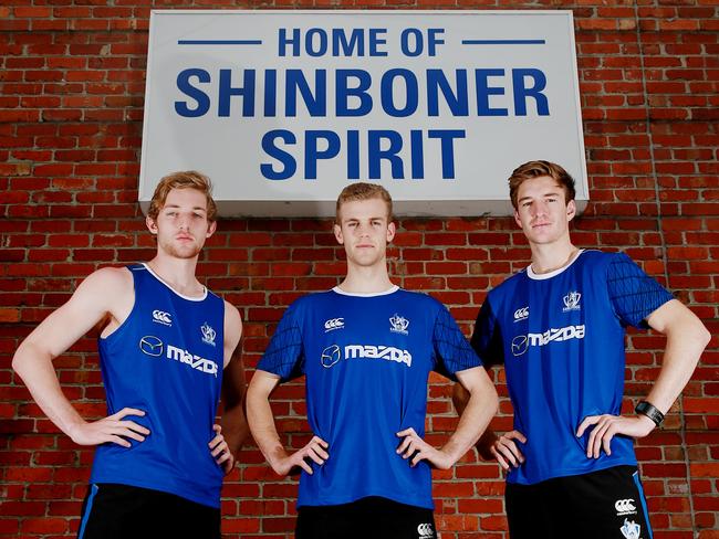 New North Melbourne Kangaroo's draftees (L to R) Daniel Nielson, Ed Vickers-Willis and Sam Durdin at Arden Street, Melbourne. 2nd December 2014. Picture: Colleen Petch.