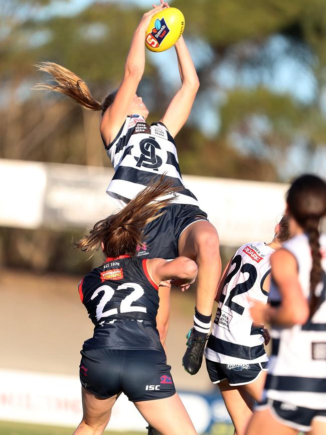 Montana McKinnon takes a big grab during a South Adelaide’s SANFLW match against Norwood last week. Picture: Deb Curtis