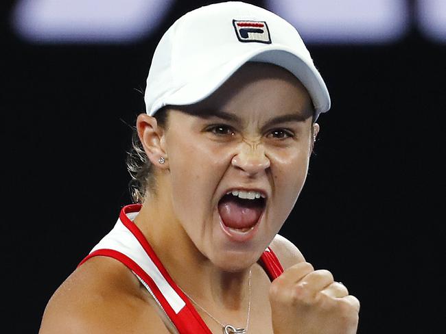 Australian Open Tennis 2018 - Day 2. Ashley Barty vs Aryna Sabalenka. Ash Barty celebrates winning in 3 sets    .Pic: Michael Klein