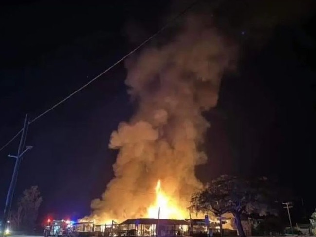 A historic pub in Queensland was destroyed by fire in the early hours of the morning., Emergency services were called to a fire at the Baralaba Hotel in Baralaba. Picture: Supplied