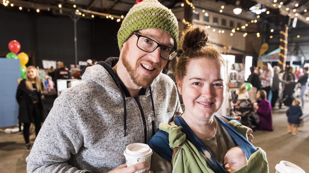 FAMILY OUTING: Riki and Sarah Lewis with their two-week-old baby Vincent. Picture: Kevin Farmer