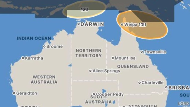 The Bureau is forecasting two possible cyclones could develop by the weekend. Picture: BOM