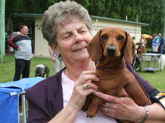 Hoart Dog Club annual Dog Fest held in New Norfolk, Janice Tonks of Bridgewater, with dachshund (sausage dog) named Maggie