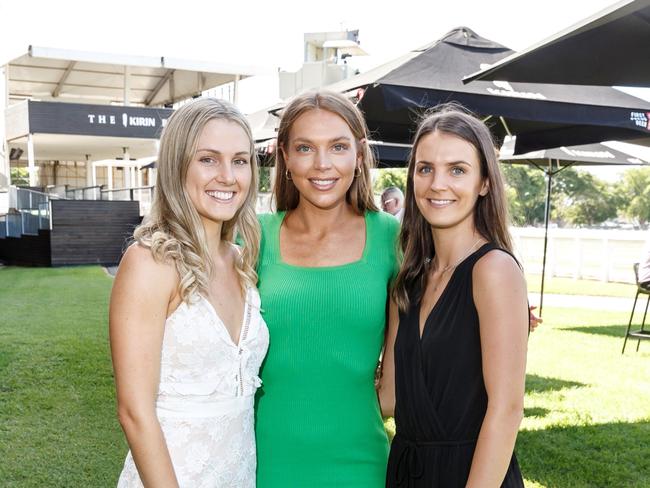 Georgia Ralph, Jasmine Hooper and CC Rode at the Brisbane Racing Club's grand unveiling of the refurbished Guineas Room. Picture: Jared Vethaak