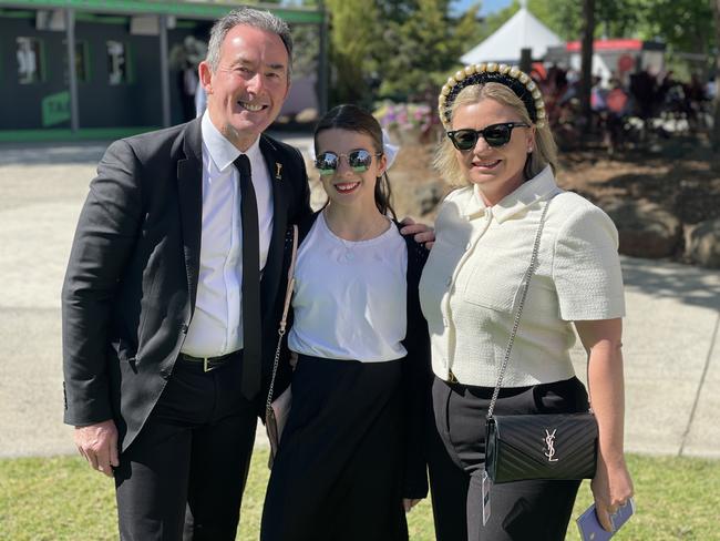 Guests in striking racewear at Penfolds Derby Day at the Flemington Racecourse on Saturday, November 02, 2024: