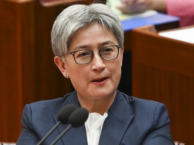 CANBERRA, AUSTRALIA, NewsWire Photos. DECEMBER 4, 2023: Senator Penny Wong during Question Time in the Senate at Parliament House in Canberra. Picture: NCA NewsWire / Martin Ollman