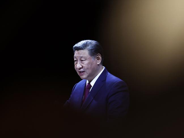 China's President Xi Jinping (L) addresses the sixth meeting of the Franco-Chinese Business Council at The Marigny Theatre in Paris on May 6, 2024, during an official two-day state visit hosted by the French president. (Photo by MOHAMMED BADRA / POOL / AFP)