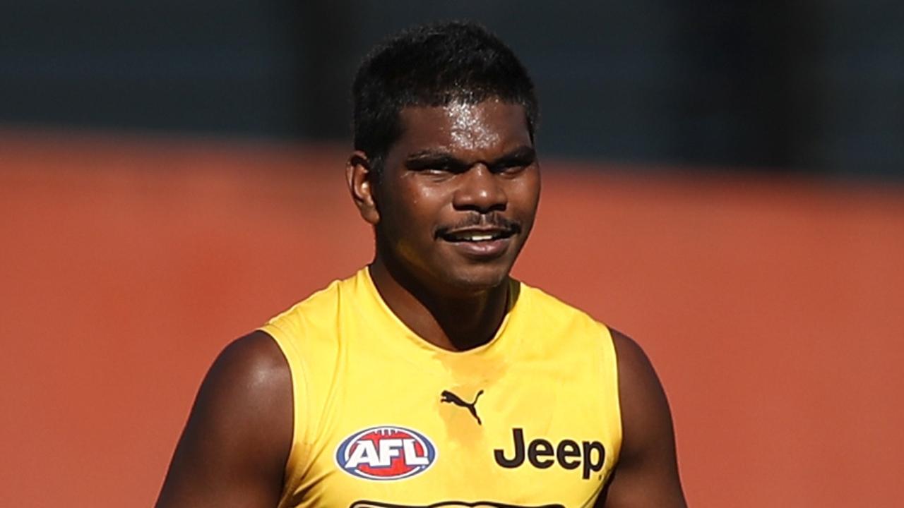 Maurice Rioli has provided a number of highlights at Richmond over the summer. Photo: Dylan Burns/AFL Photos via Getty Images.