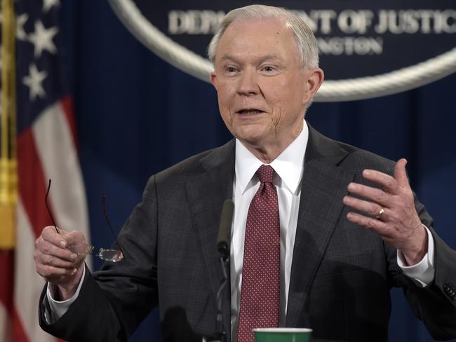 FILE - In this March 2, 2017, file photo, Attorney General Jeff Sessions speaks during a news conference at the Justice Department in Washington, where he said he will recuse himself from a federal investigation into Russian interference in the 2016 White House election. President Donald Trump, still nursing resentment against Sessions for recusing himself from the Russia investigation, says he wishes he'd picked a different leader of the Justice Department. (AP Photo/Susan Walsh, File)