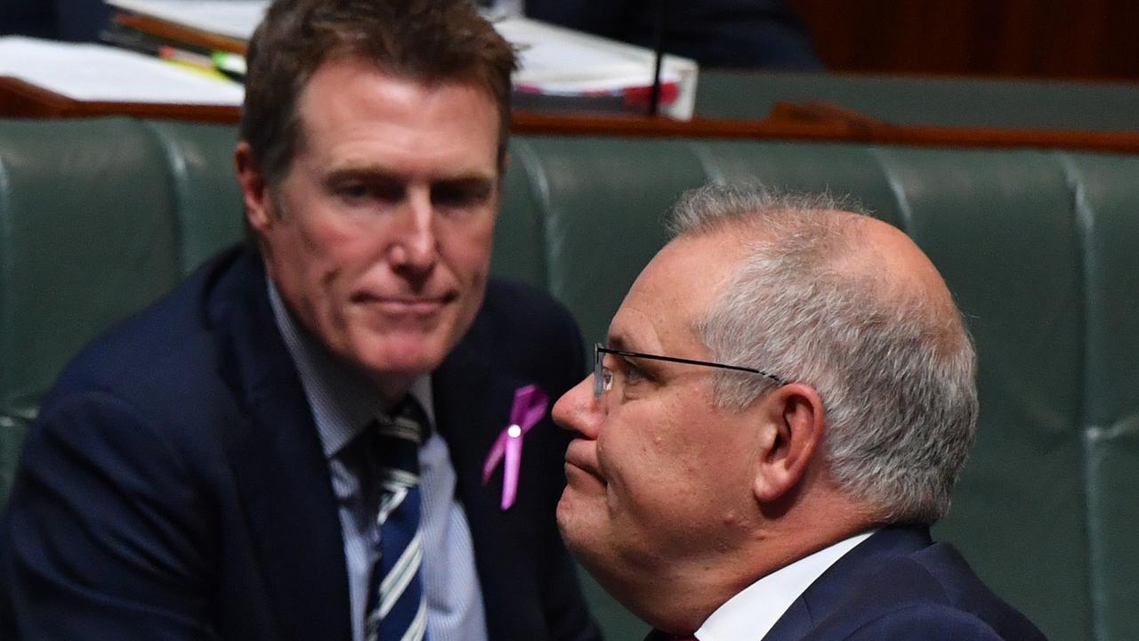 Attorney-General Christian Porter and Prime Minister Scott Morrison during Question Time in the House of Representatives. Picture: Sam Mooy