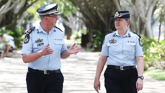 Head of the Queensland Government's Youth Crime Taskforce, Assistant Commissioner Cheryl Scanlon and Director of Queensland Youth Justice Michael Drane on a visit to Cairns to discuss juvenile crime concerns in Far North Queensland. Photo: Brendan Radke