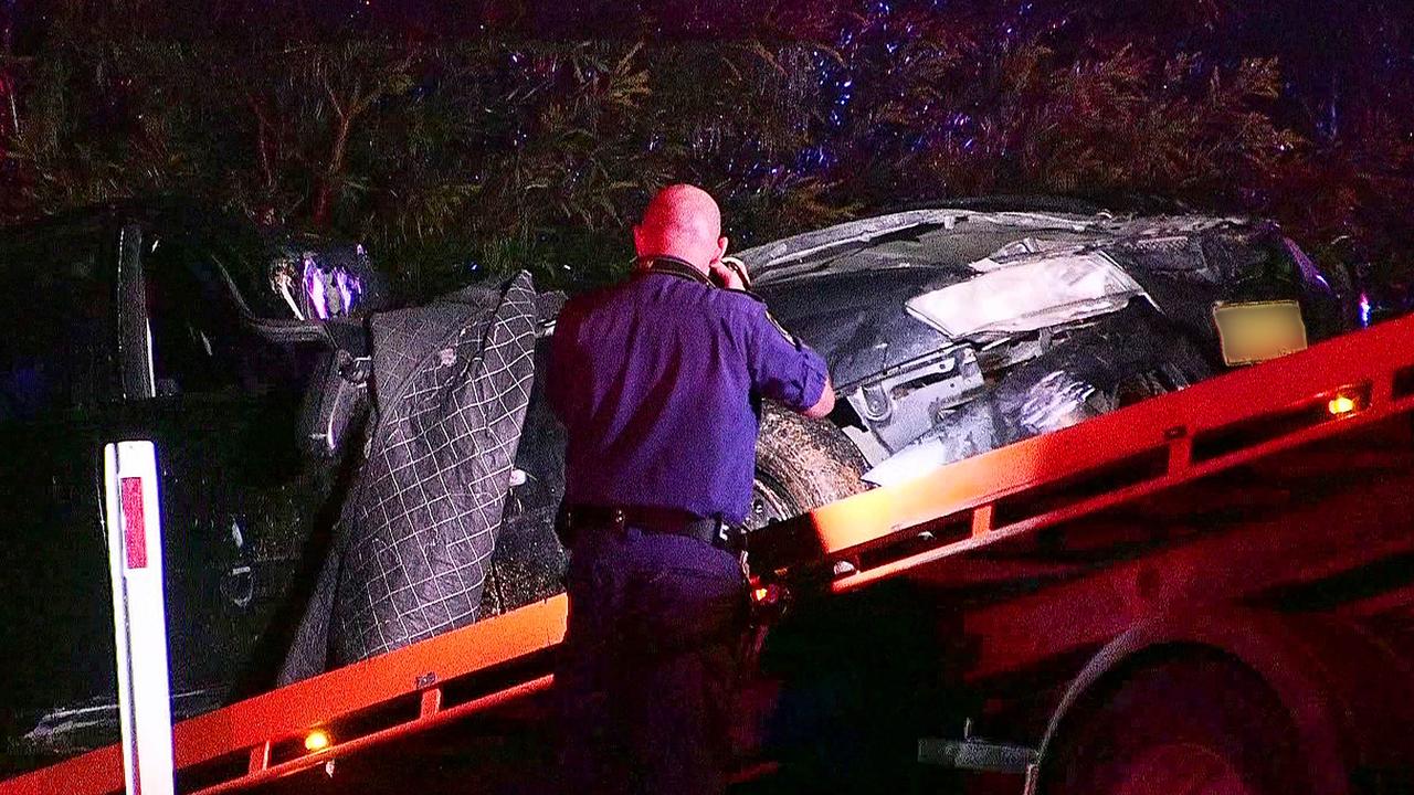 A seven year old girl was airlifted to Brisbane Childrens Hospital suffering critial head injuries following a horrific road crash trapped in crumpled metal for over an hour before paramedics could reach her. Photo: Frank Redward