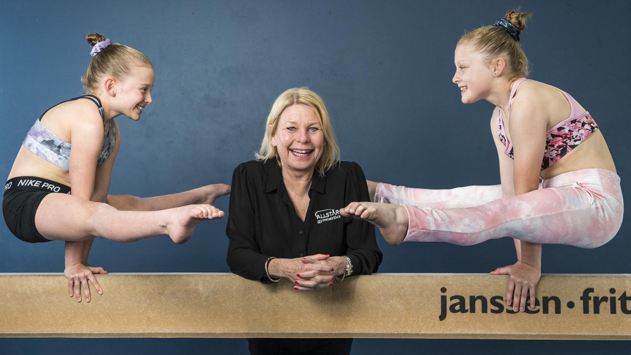 Allstar gymnastics owner Vicki Flamsteed with Sophie Chester (left) and Lilly Killgour, Wednesday, July 28, 2021. Picture: Kevin Farmer