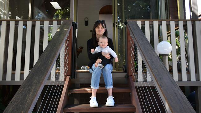 Sandra Di Palma and seven-month-old Hugo at their inner-west Croydon Park home in Sydney on Tuesday. Picture: Noah Yim