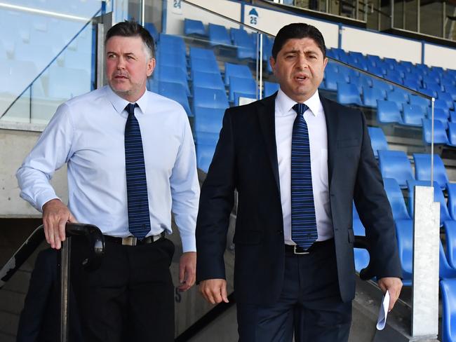 Bulldogs coach Dean Pay and Canterbury-Bankstown Bulldogs chairman Ray Dib.