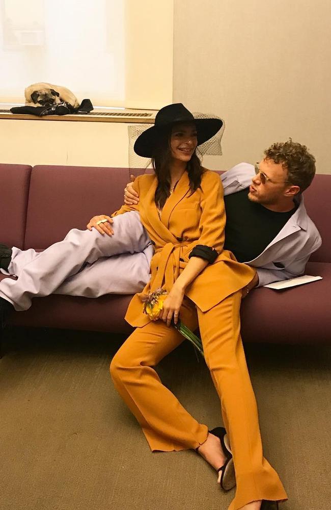 The model wore a yellow suit for her surprise wedding last year. Picture: Instagram