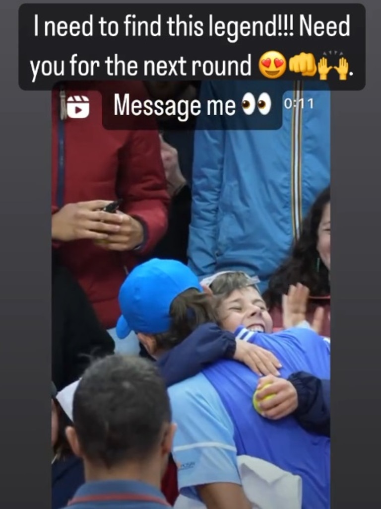 Ale de Minaur enjoyed the hug more than anyone. Photo: Instagram.