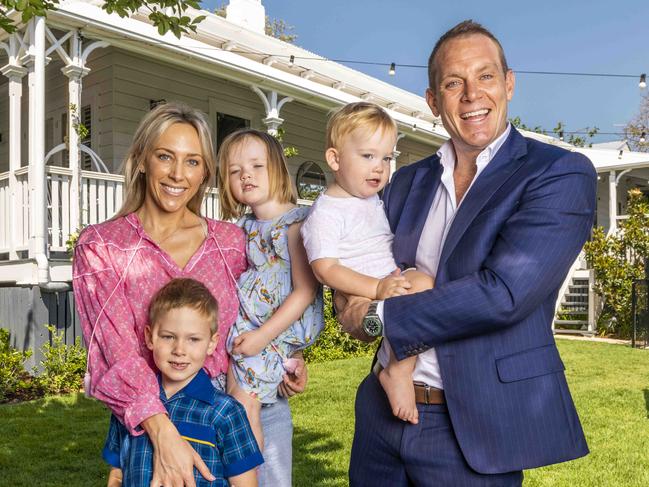 2nd December 2020.At Home with Matthew Lancashire, with wife Caitlyn and children Monty, Lulu and Ziggy in New Farm, Brisbane. Photo: Glenn Hunt / The Australian