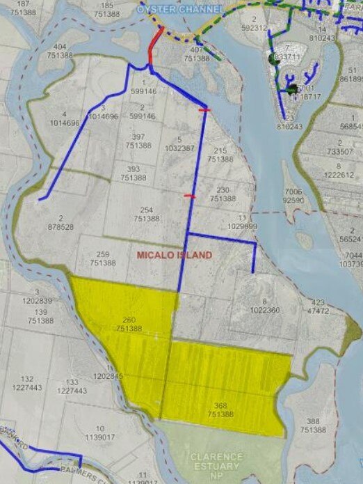 A map of the proposed subdivision of four lots on Micalo Island.