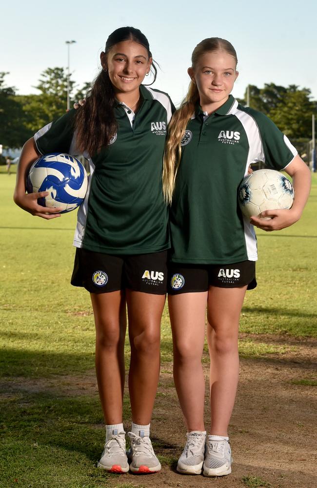 Lara Malcolm and Kheeley Barnett are part of the Australian Under 13 team off to Barcelona at the end of the week to play futsal for Australia. Picture: Evan Morgan