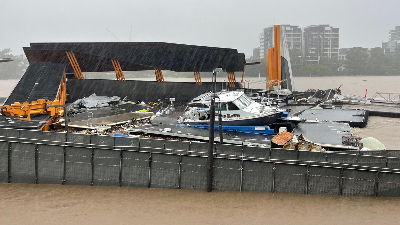 Boats and debris have slammed into Milton Terminal. Picture: Steve Pohlner