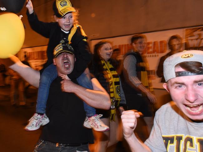 Richmond fans walking back from the MCG. Picture: Tony Gough