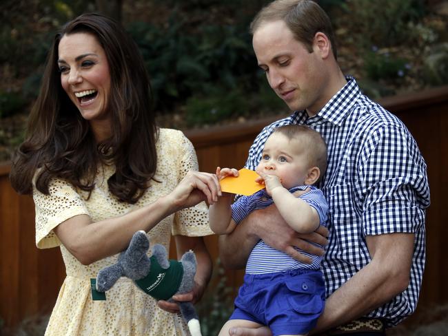 Catherine and William with a then baby Prince George at Sydney's Taronga Zoo in April 2014. Picture: AAP/Getty Images/David Gray, Pool