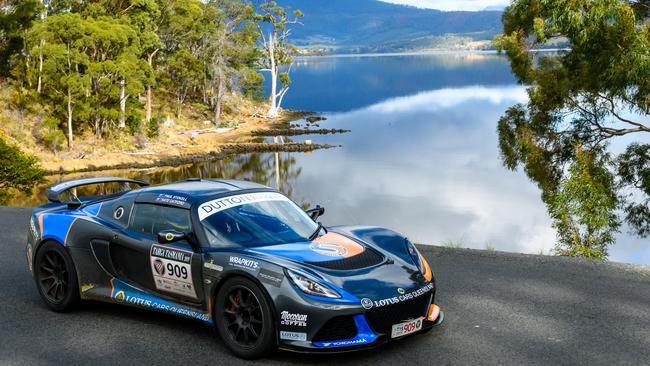 Winners Paul Stokell and Kate Catford near Cygnet on the final day. Targa 2019. Picture: SCOTT GELSFORD/TARGA TASMANIA