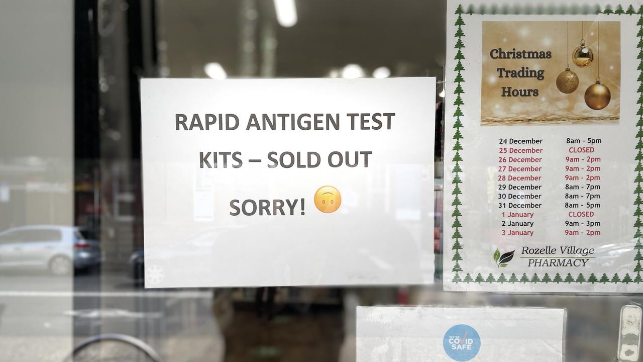 A sign at Rozelle Village Pharmacy in Sydney’s inner west. Picture: Richard Dobson
