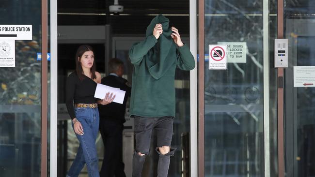 Hayley Desnica with her brother Justyn Desnica, leaving Surry Hills Police Station after the incident. Picture:Justin Lloyd.