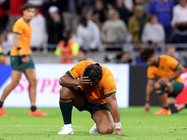 Pone Faamausili after Australia’s loss to Wales. Picture: Alex Livesey/Getty Images