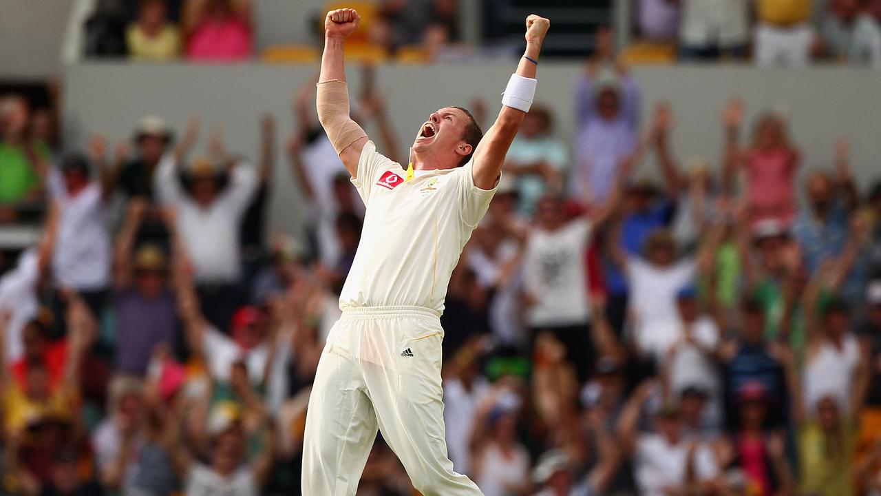 Peter Siddle celebrates his Ashes hat-trick.